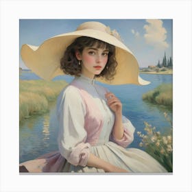 Young Woman In A Hat Art Print Canvas Print