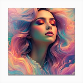 Colorful Girl With Colorful Hair Canvas Print