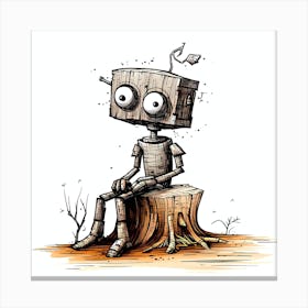 Robot Sitting On A Stump Canvas Print