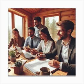 Group Of Business People In A Cabin Canvas Print