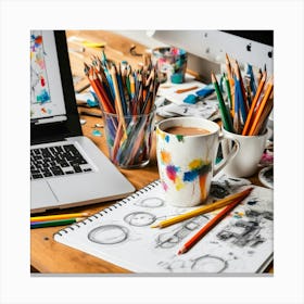 Desk With Supplies Canvas Print