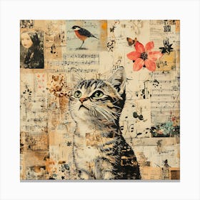 Vintage Cat On Paper 4 Canvas Print