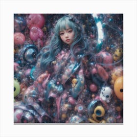 Cyberpunk Girl Surrounded By Balloons Canvas Print