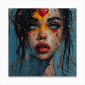 Girl With Heart On Her Face Canvas Print