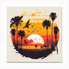 Sunset With Palm Trees Canvas Print