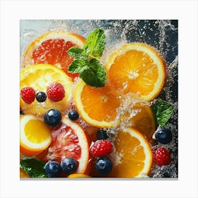 Oranges And Berries In The Water Canvas Print