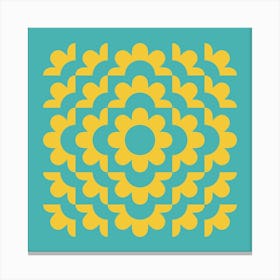 Midcentury Modern Abstract Geometric Flower Pattern Floral in blue teal mustard 3 Canvas Print