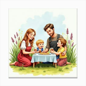 Watercolor Of A Romanian Family Enjoying An English Holiday 1 Canvas Print