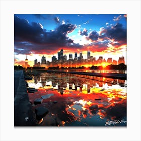 Transition To Night - Sunset In New York City Canvas Print