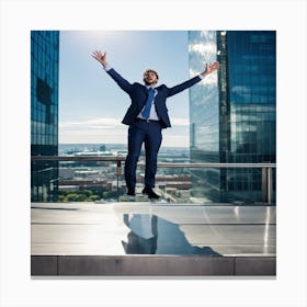 Businessman Jumping In The Sky Canvas Print
