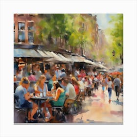 Amsterdam Cafes.Amsterdam city.summer. Cafes. Passersby, sidewalks. Oil colors. 1 Canvas Print