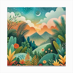 Landscape With Plants And Flowers Canvas Print