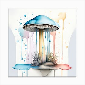 Mushroom Painting Watercolor Dripping Canvas Print