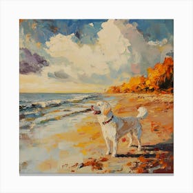 Dog In Beach Autumn In Style Of Romanticism Canvas Print