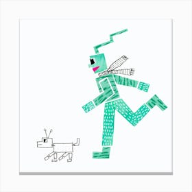 Running Robot And Dog Canvas Print
