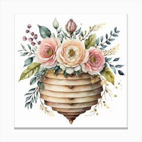 Bee Hive Elegance, Botanical Watercolor Canvas Print