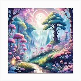 A Fantasy Forest With Twinkling Stars In Pastel Tone Square Composition 244 Canvas Print