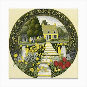 Yellow House In The Yellow Garden, Vintage  Canvas Print