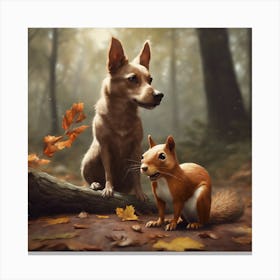 Squirrel And Dog Canvas Print