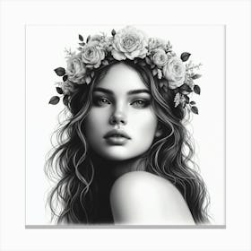 Portrait Of A Woman With Flower Crown Canvas Print