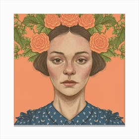 Portrait Of A Woman With Roses Canvas Print