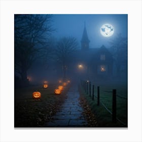 Haunting Halloween Greetings On A Misty Night 2 Canvas Print