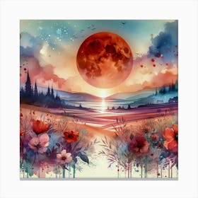 Moon And Flowers Canvas Print