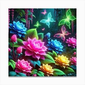 Lotus Flowers With Butterflies Canvas Print
