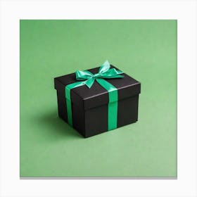 Black Gift Box With Green Ribbon 2 Canvas Print