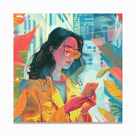 Girl Using Cell Phone Canvas Print