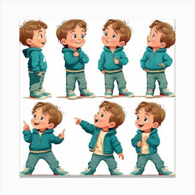 Boy In Blue Jacket In Different Poses Canvas Print