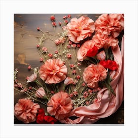Pink Carnations On A Wooden Table Canvas Print