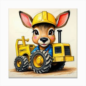 Cute Deer On A Tractor Canvas Print