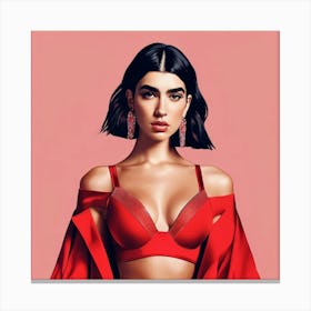 dua lipa colourful art print In Red Canvas Print