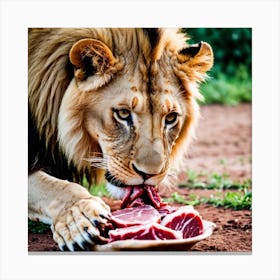 AI Lion eating flesh Canvas Print