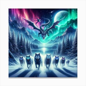 Snowy Wolf Pack Family 5 Canvas Print