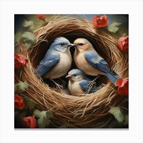 Bluebirds In Nest, A Pair Of Birds Building A Nest Representing Love Home And Family 2 Canvas Print