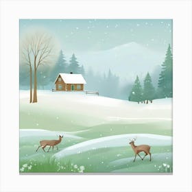 Winter Landscape With Deer Canvas Print