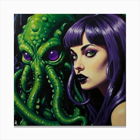 Cthulhu with Gorgeous Goth Girl Canvas Print