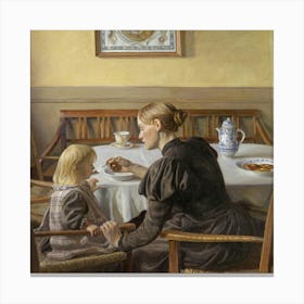 Mother And Child At Table Canvas Print