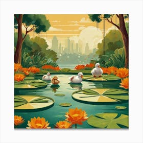 Ducks In The Pond 13 Canvas Print