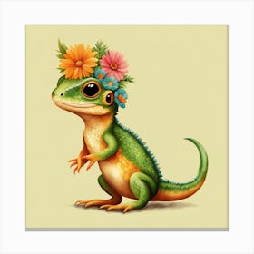 Floral Baby Lizard Nursery Illustration (31) Canvas Print