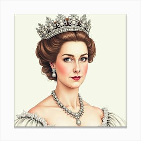 Elegant Watercolor Portrait Of Queen Elizabeth I, With Historical Elegance 1 Canvas Print