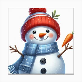 Snowman With Carrots Canvas Print