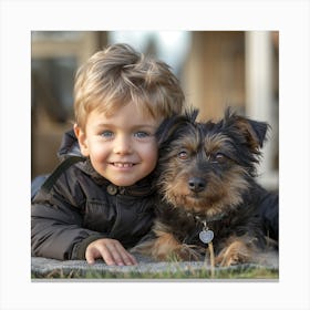 Portrait Of A Boy And His Dog 1 Canvas Print