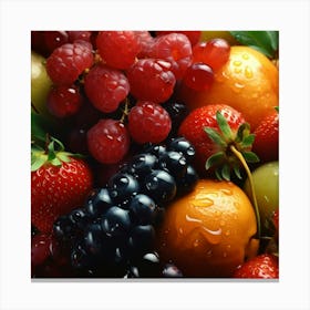 Red Berry And Grapes Fresh Fruits Canvas Print