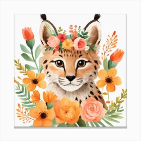 Floral Baby Lynx Nursery Illustration (11) Canvas Print