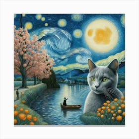 Cat In The Moonlight 1 Canvas Print