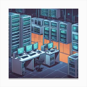 Lab With Computers And Servers, Isometric Style Canvas Print