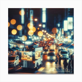 Blurry City Street At Night Canvas Print